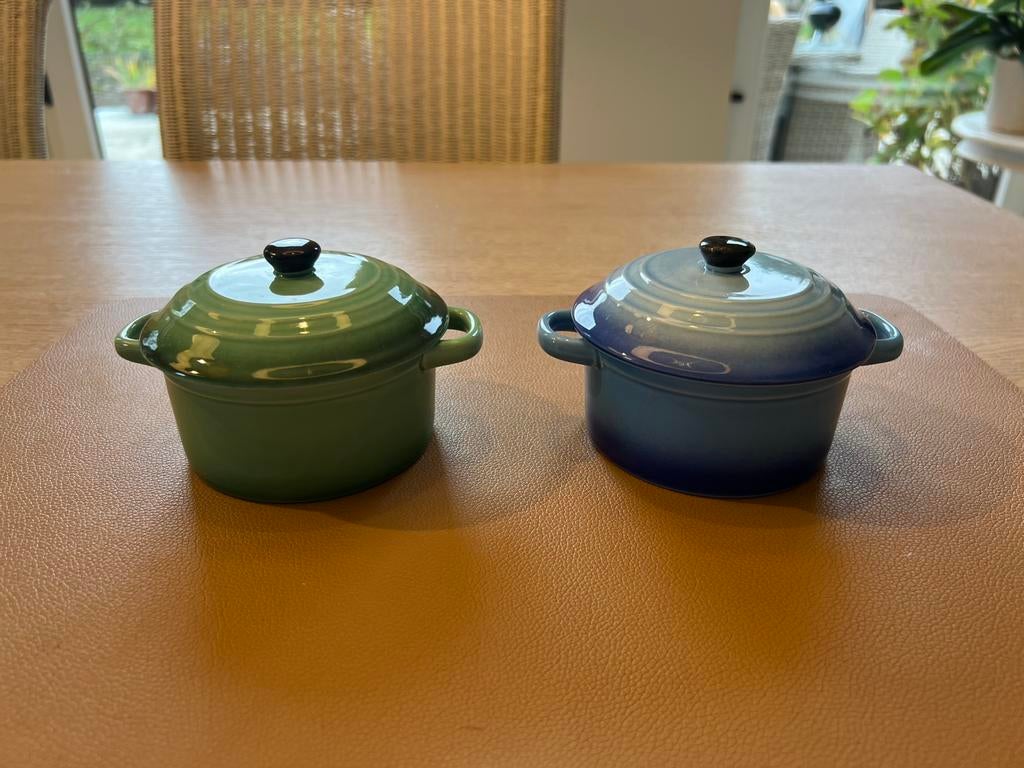 Groen en blauw potje met deksel, ‘Le Creuset’-look, Ophalen, Zo goed als nieuw, Overige materialen, Overige typen