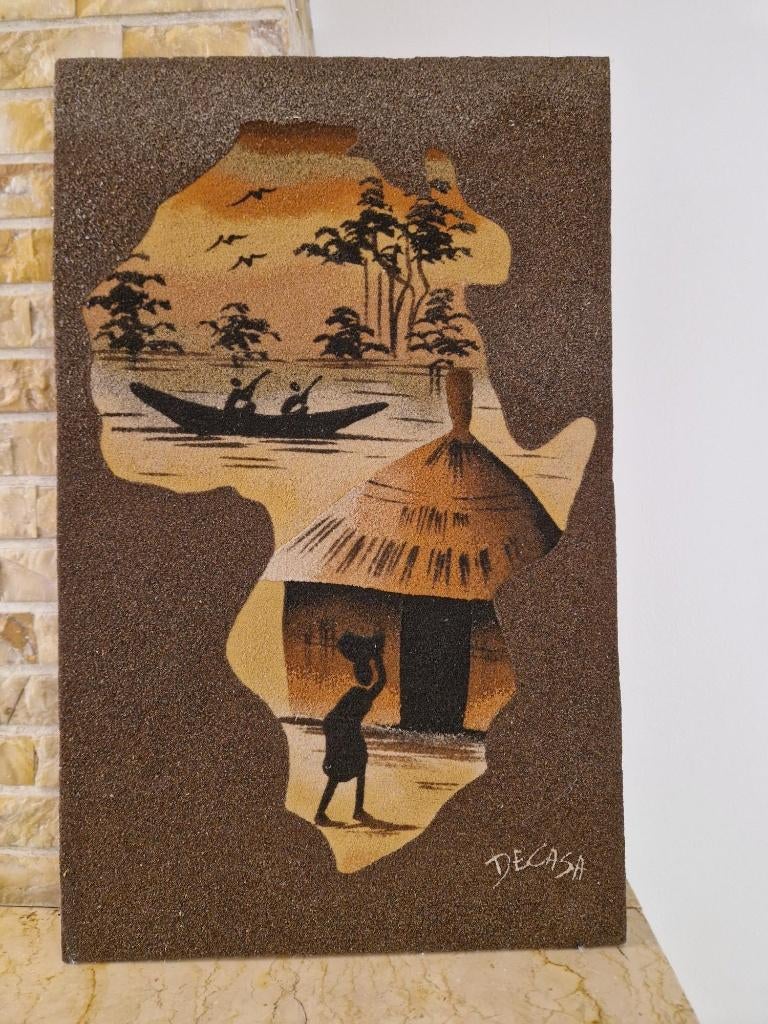 Schilderij op hout met zand (Senegal), Antiek en Kunst, Ophalen