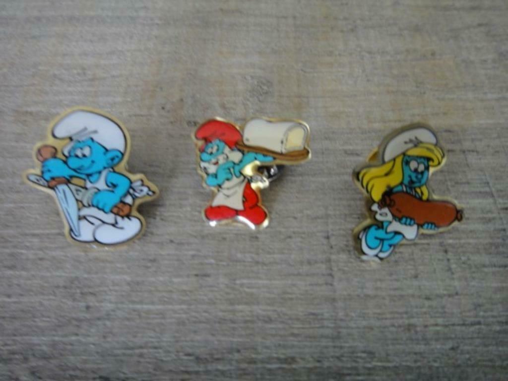 Smurfen 3 pins Ter Beke 1992 reklame, Ophalen of Verzenden, Gebruikt, Figuurtje, Speldje of Pin