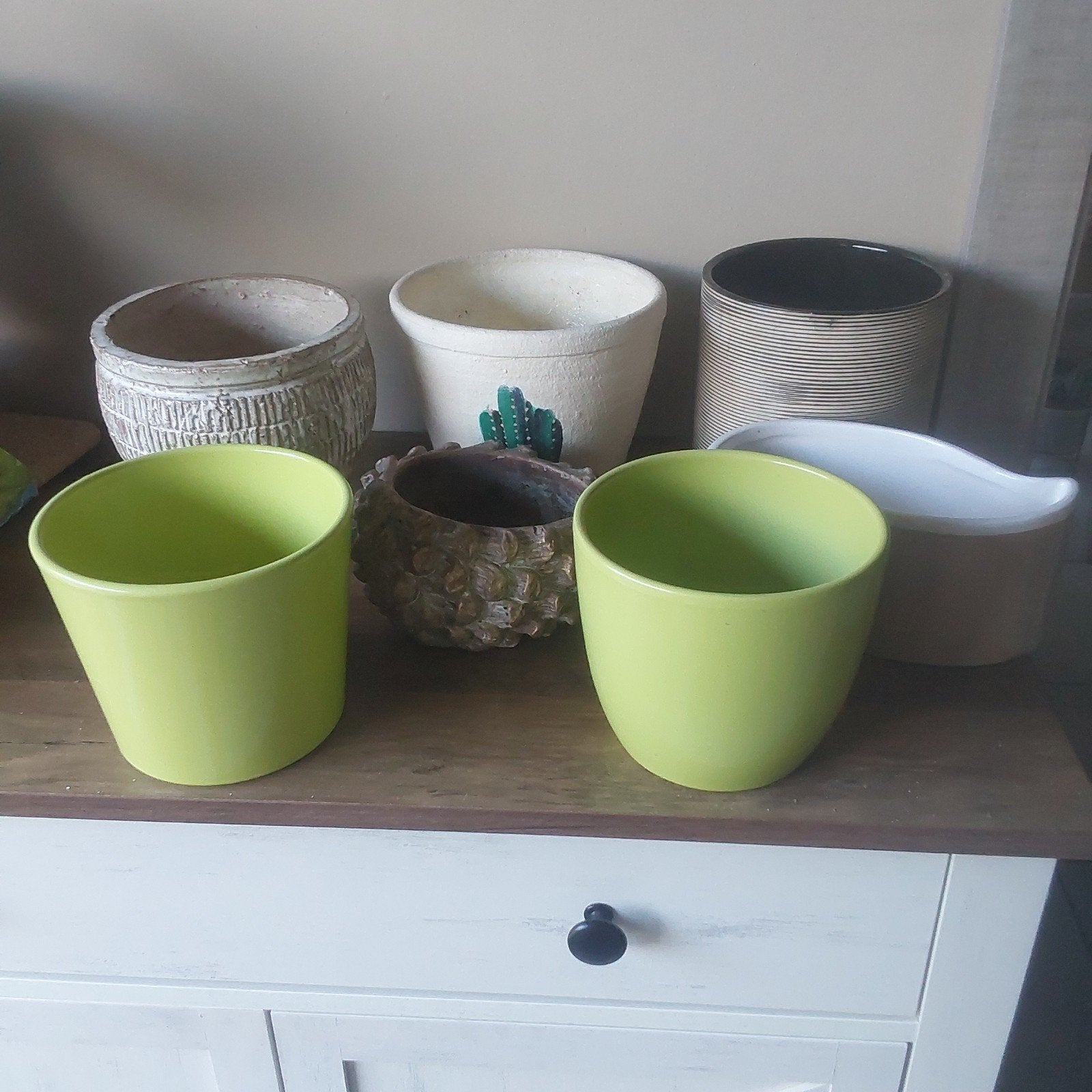 7 mooie stenen bloempotten, 1 maal gebruikt, Tuin en Terras, Ophalen