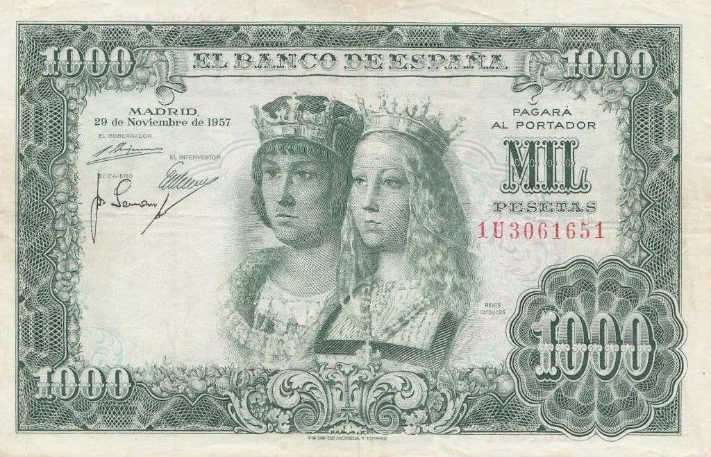 1000 PESETAS ESPANA 29.11.1957, Postzegels en Munten, Ophalen of Verzenden, Overige landen, Los biljet