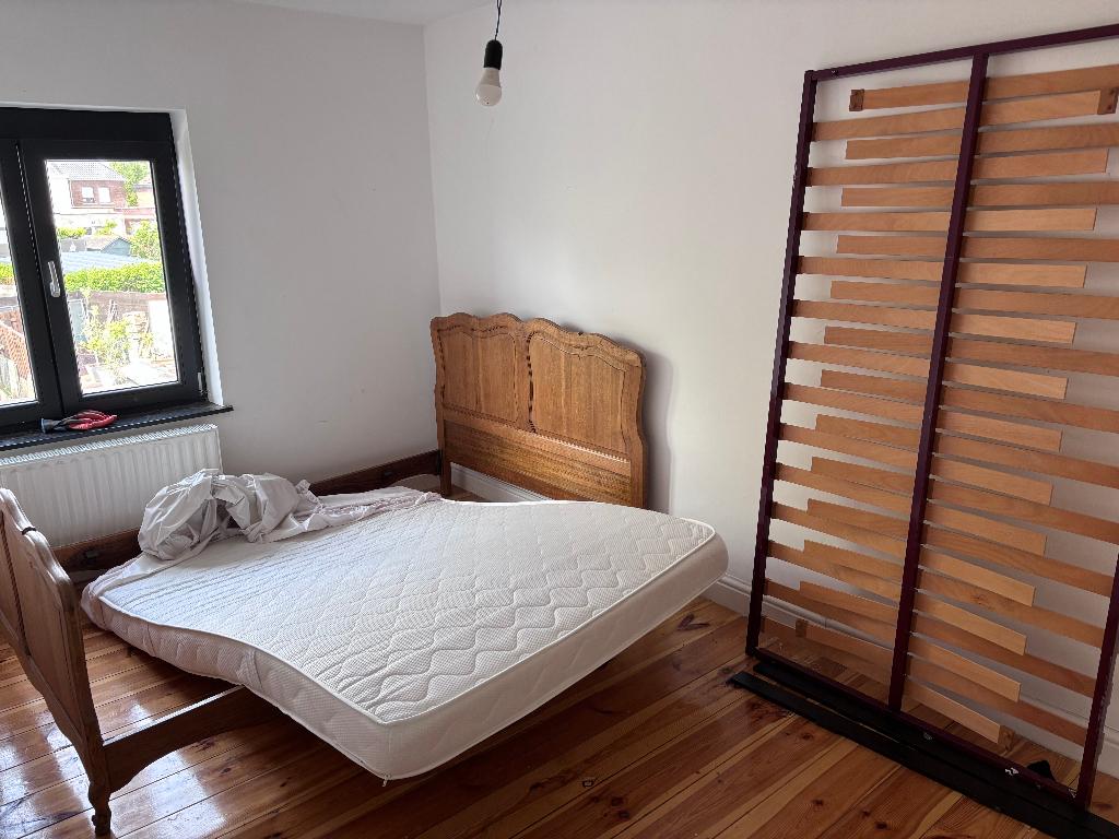 lit double complet  140 cm, Maison & Meubles, 140 cm, Brun, Enlèvement, Utilisé