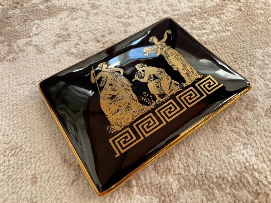 Vintage Grieks schaaltje met deksel – 24k gouddecor, Antiek en Kunst, Ophalen of Verzenden