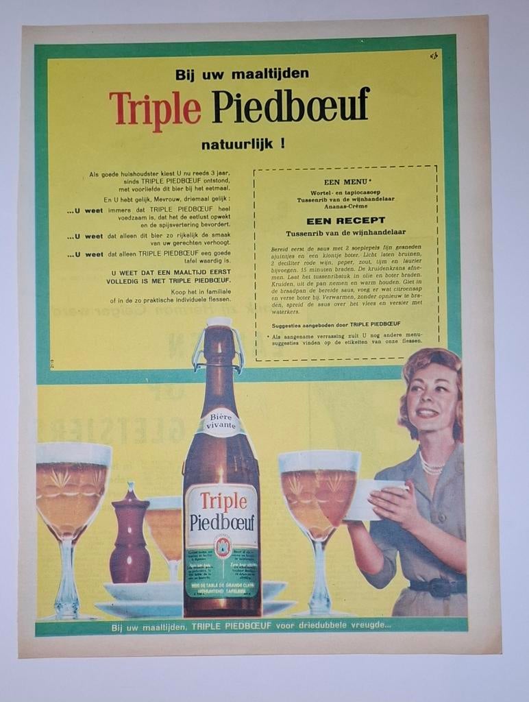 Reclame 1961 Bier triple Piedboeuf, Verzamelen, Ophalen of Verzenden