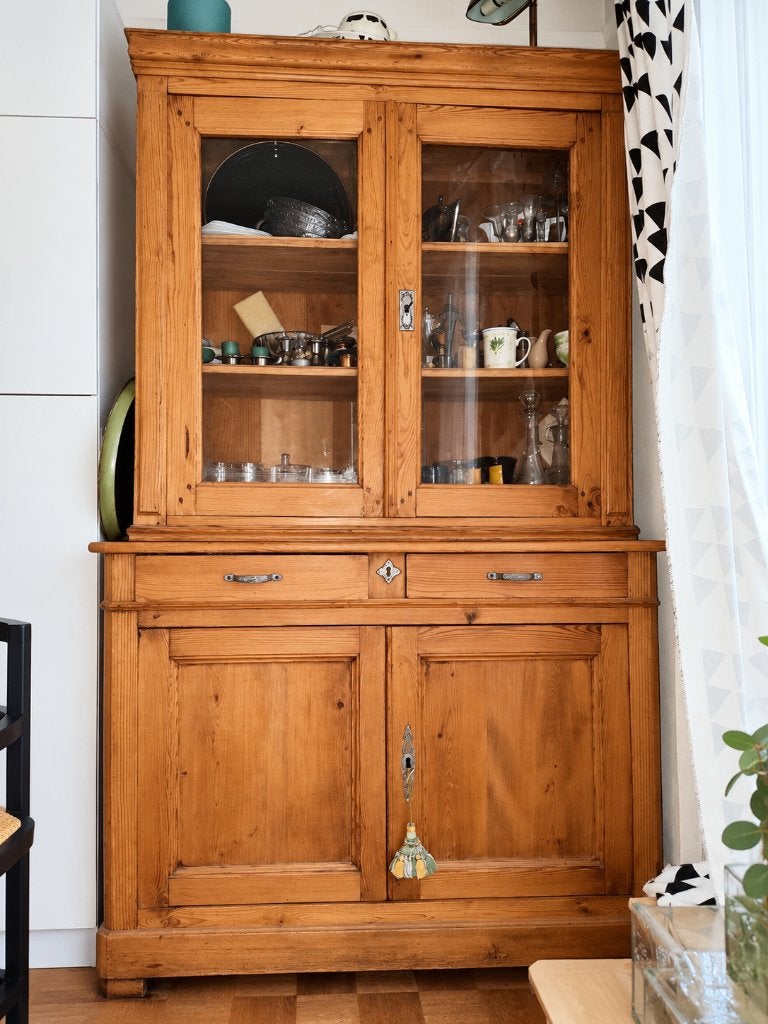 Buffet-vaisselier ancien en bois massif – fin XIXe, Maison & Meubles, 100 à 150 cm, Enlèvement, Utilisé, 200 cm ou plus