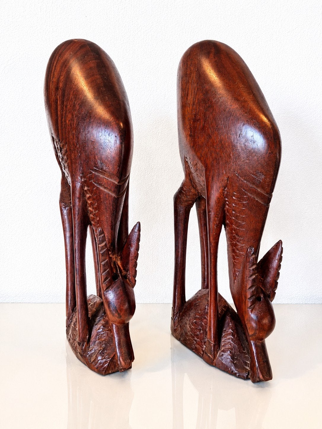Vintage houten gazellen / antilopen – handgesneden set van 2, Ophalen of Verzenden, 20 - 50 cm, Beeld, Hout