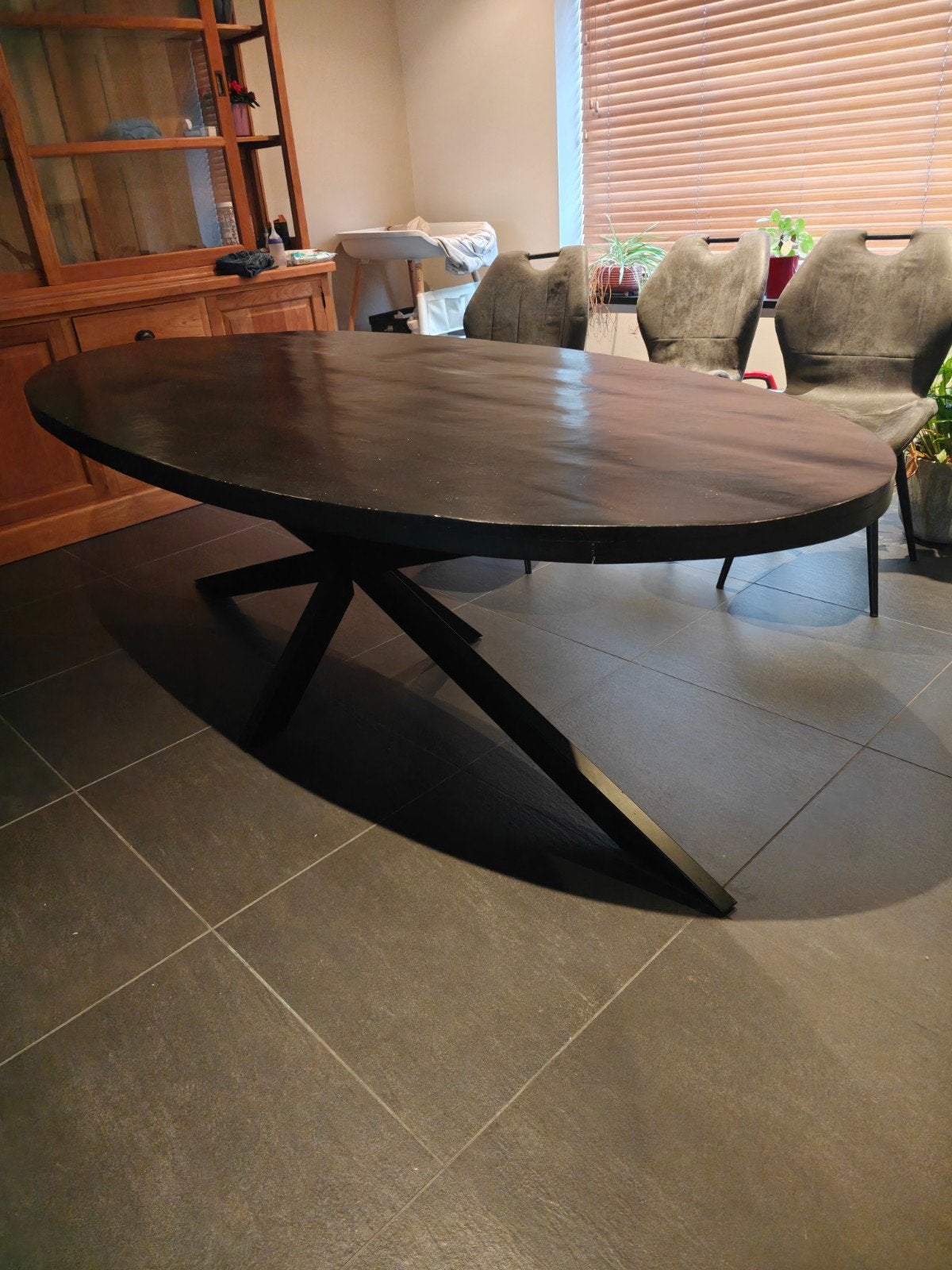 Zwarte eetkamertafel Mango hout -240 cm, Ophalen, Gebruikt, 200 cm of meer, Vijf personen of meer