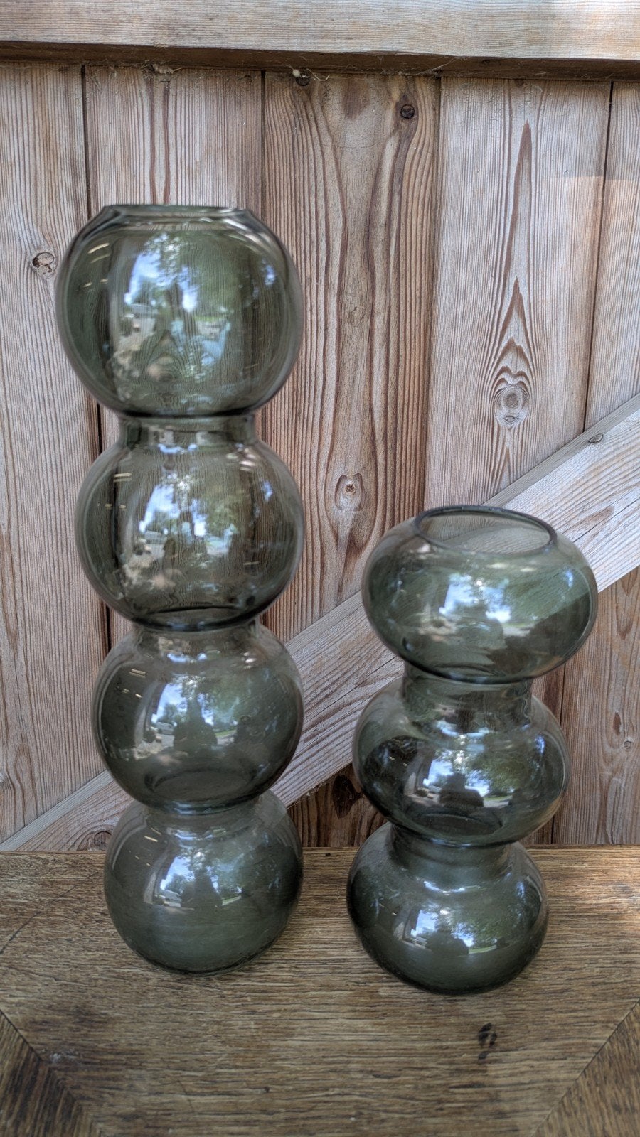 2 groene glazen vazen, Huis en Inrichting, Woonaccessoires | Vazen, Ophalen, Groen, Glas