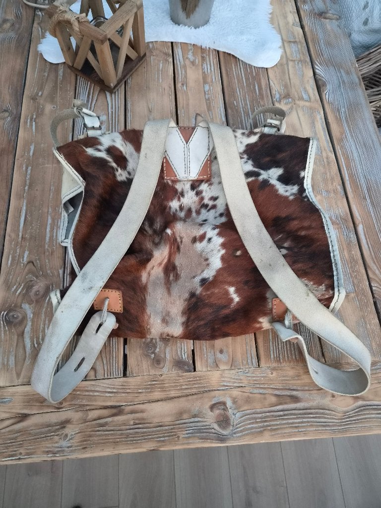 Sac à dos vintage en véritable peau de vache militaria, Verzamelen, Militaria | Algemeen, Ophalen, Overige soorten, Kleding of Schoenen