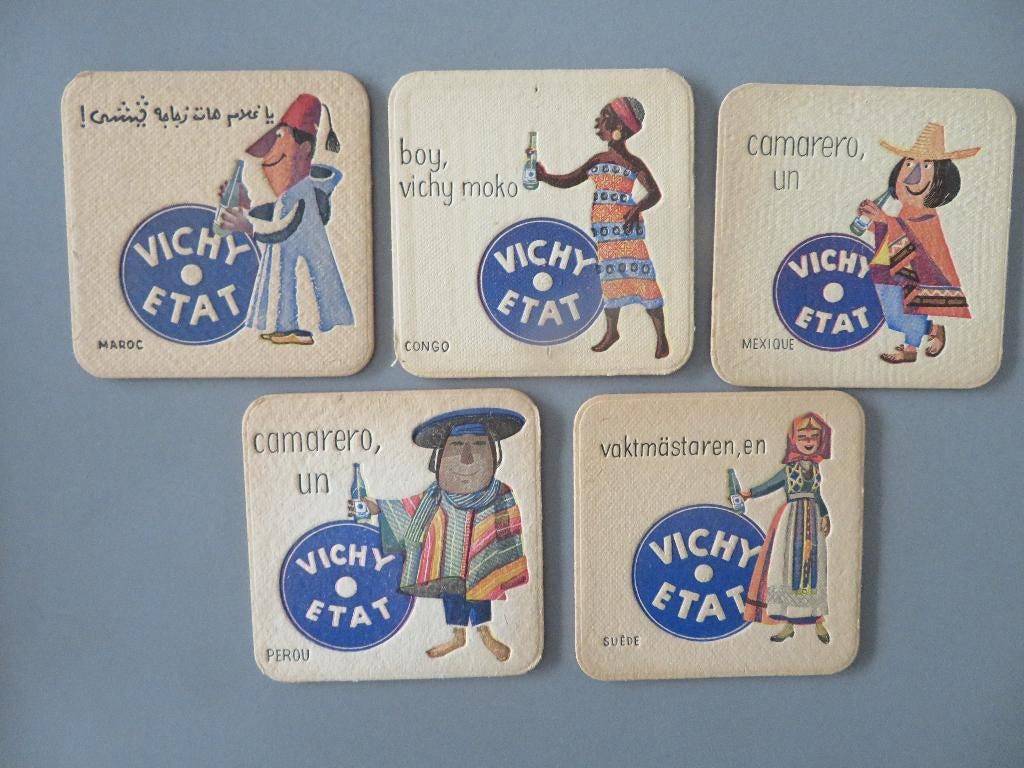 expo 58  5 bierviltjes Vichy Etat Maroc Peru Congo Zweden, Verzamelen, Ophalen of Verzenden, Overige typen