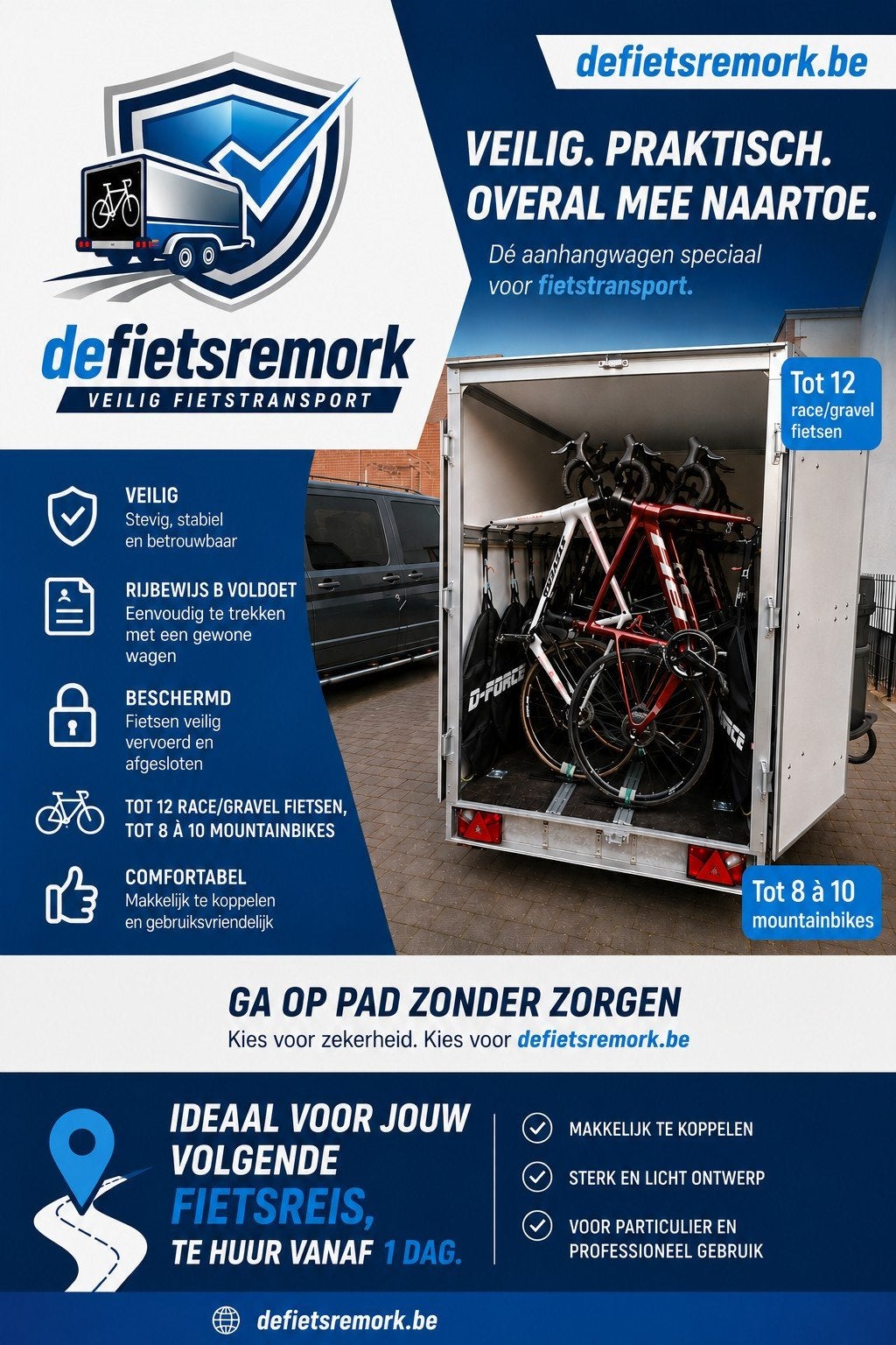 Te huur - gesloten remork voor fietstransport!, Enlèvement, Neuf, Aluminium