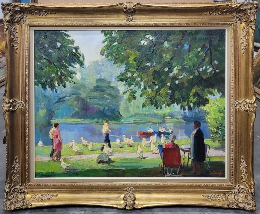 Joseph TILLEUX, een zomerdag in het stadspark, Ophalen, Gesigneerd, Olieverf, Doek