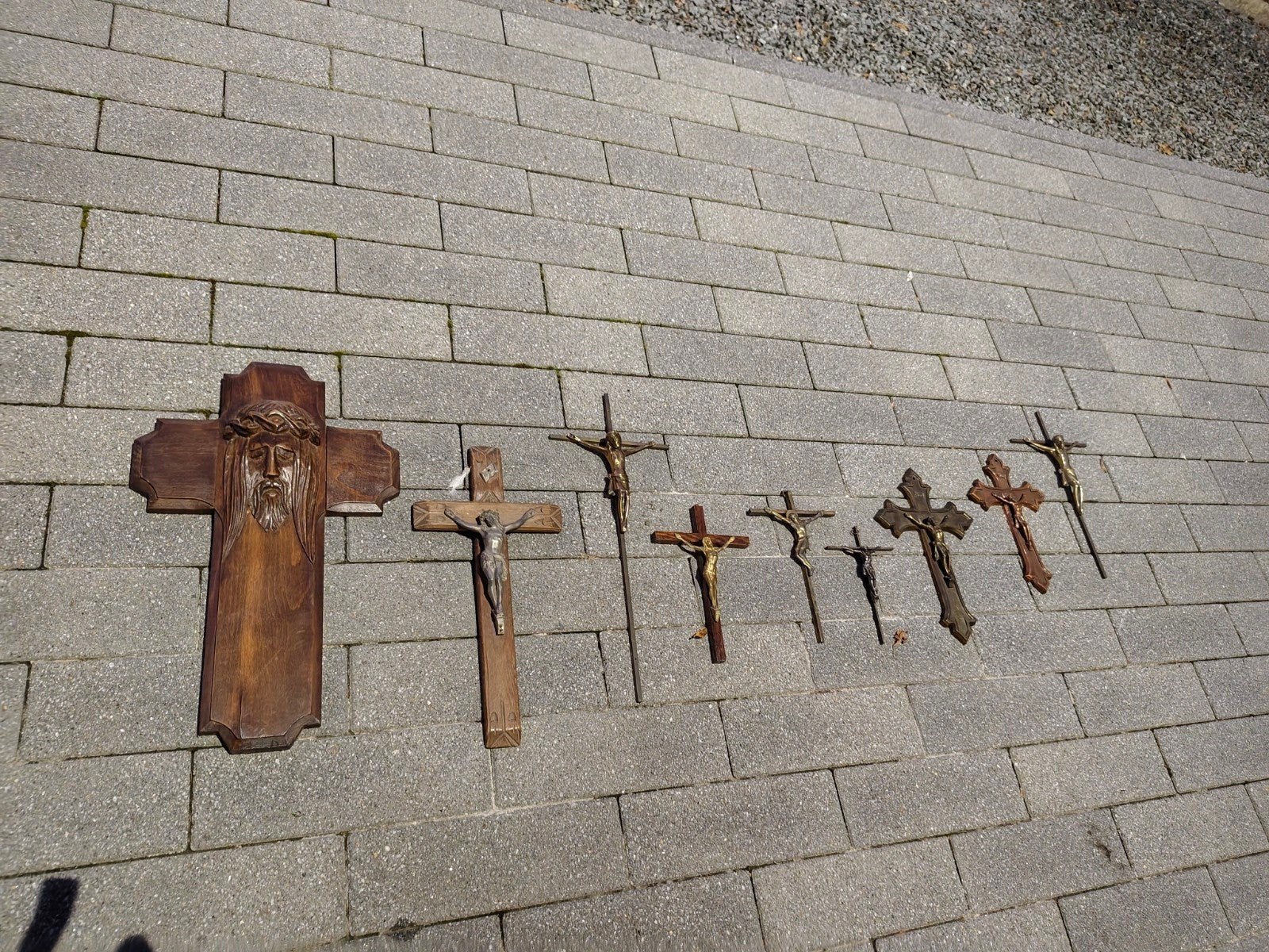 grand lot de croix vintage en bois et cuivre, Enlèvement ou Envoi