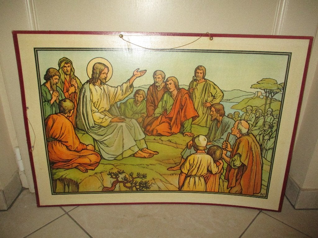Mooie Schoolplaat - Christus verkondigt zijn Geloof, Antiek en Kunst, Antiek | Schoolplaten, Ophalen of Verzenden, Overige thema's