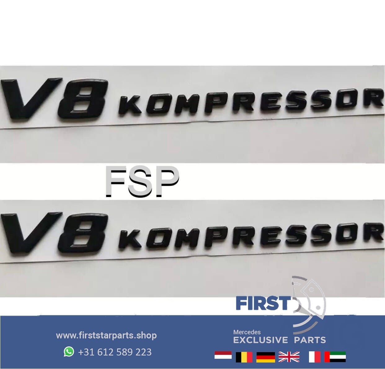 V8 KOMPRESSOR LOGO SET ZWART EMBLEEM ZIJSCHERM BADGE Mercede, Arrière, Utilisé, -, -