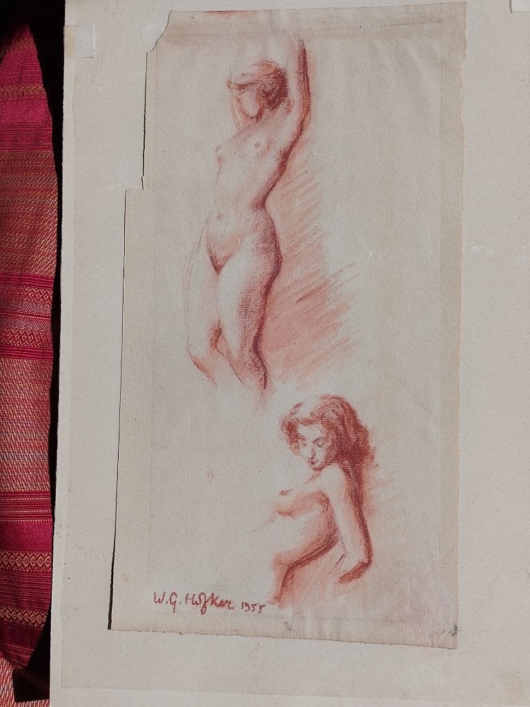 W G Hofker  1902 - 1981  Sanguine Naaktstudies, Antiquités & Art, Envoi, Signé