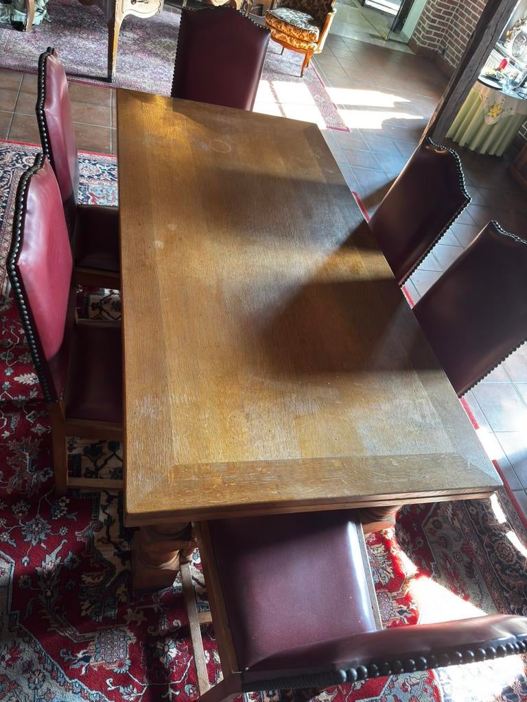Uitschuifbare massieve houten eettafel met 6 stoelen, Enlèvement, Utilisé