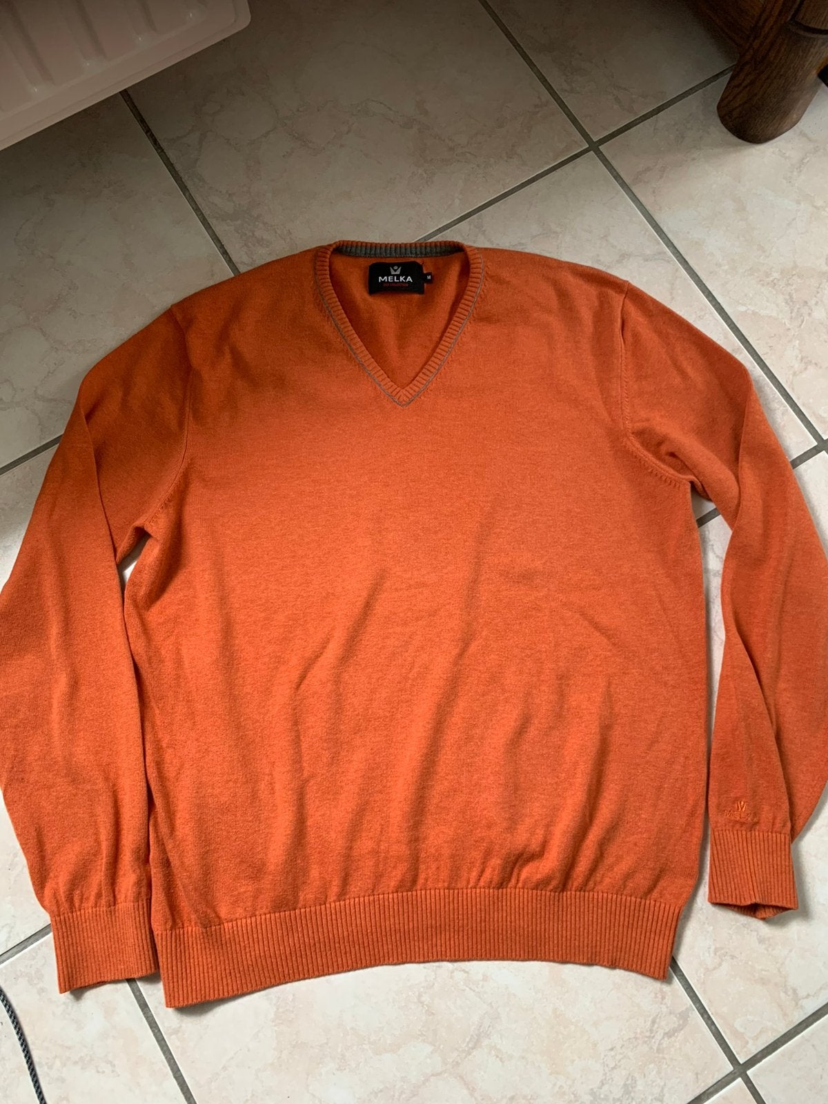 Heren trui pull Melka M oranje katoen V- hals, Ophalen of Verzenden, Zo goed als nieuw, Oranje