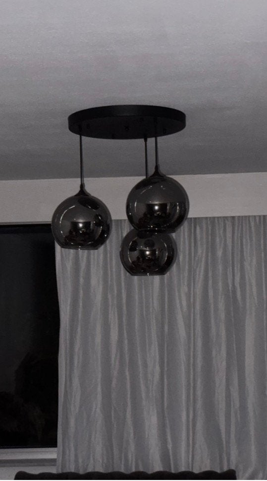 Moderne Hanglamp met 3 Bollen van Smoke Glas (Rookglas), Ophalen, Zo goed als nieuw, Glas