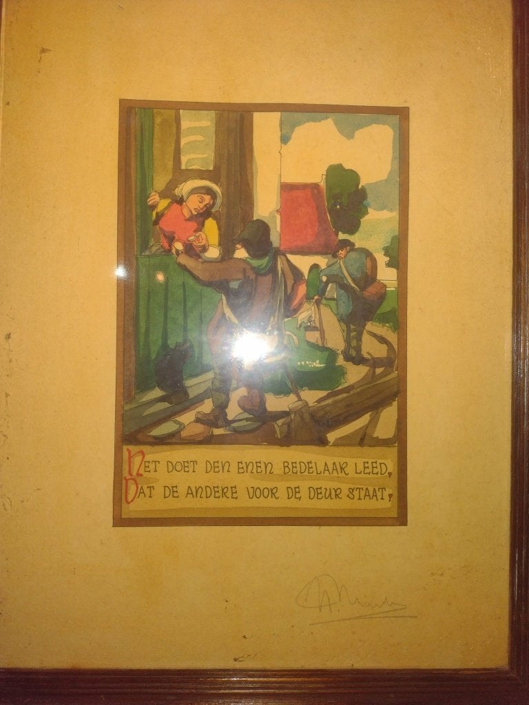 Vintage Litho kader met spreuk, Antiek en Kunst, Gelimiteerde oplage, Ophalen of Verzenden