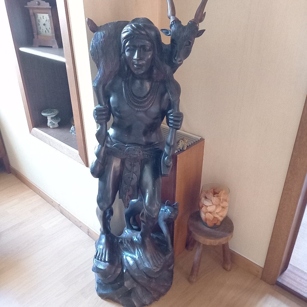 houten beeld, Antiquités & Art, Art | Sculptures & Bois, Statue, Bois, 1 mètre - 2 mètres, Brun