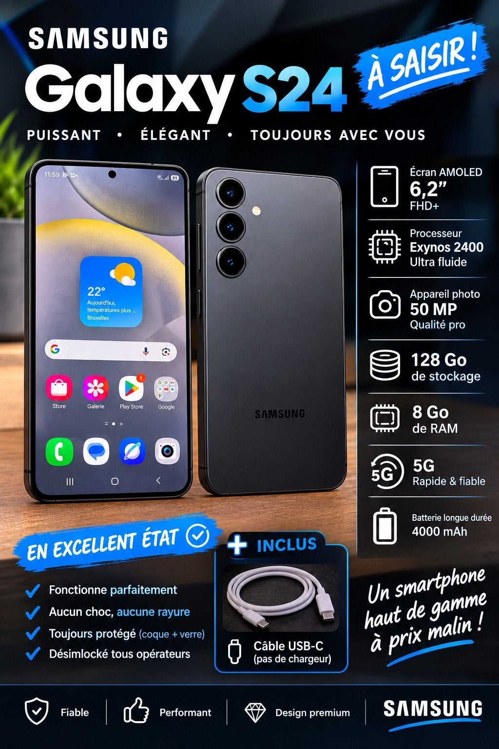 Samsung s24  128gb Eta neuf, Télécoms, Téléphonie mobile | Samsung, Neuf, 10 mégapixels ou plus, Galaxy S24, Autres couleurs