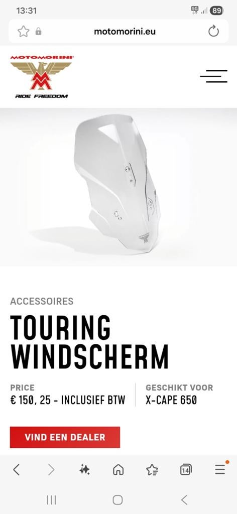 Touring windscherm Moto Morini Xcape 650, Ophalen