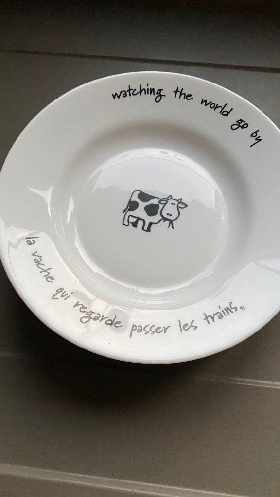 vier diepe borden - la vache qui regarde passer les trains, Antiek en Kunst, Antiek | Email, Ophalen