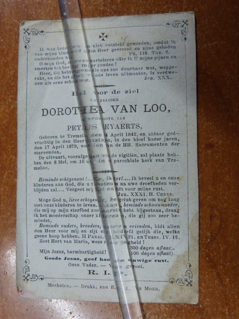 Doodsprentje  Dorothea VAN LOO 1842-1979, Verzenden, Bidprentje