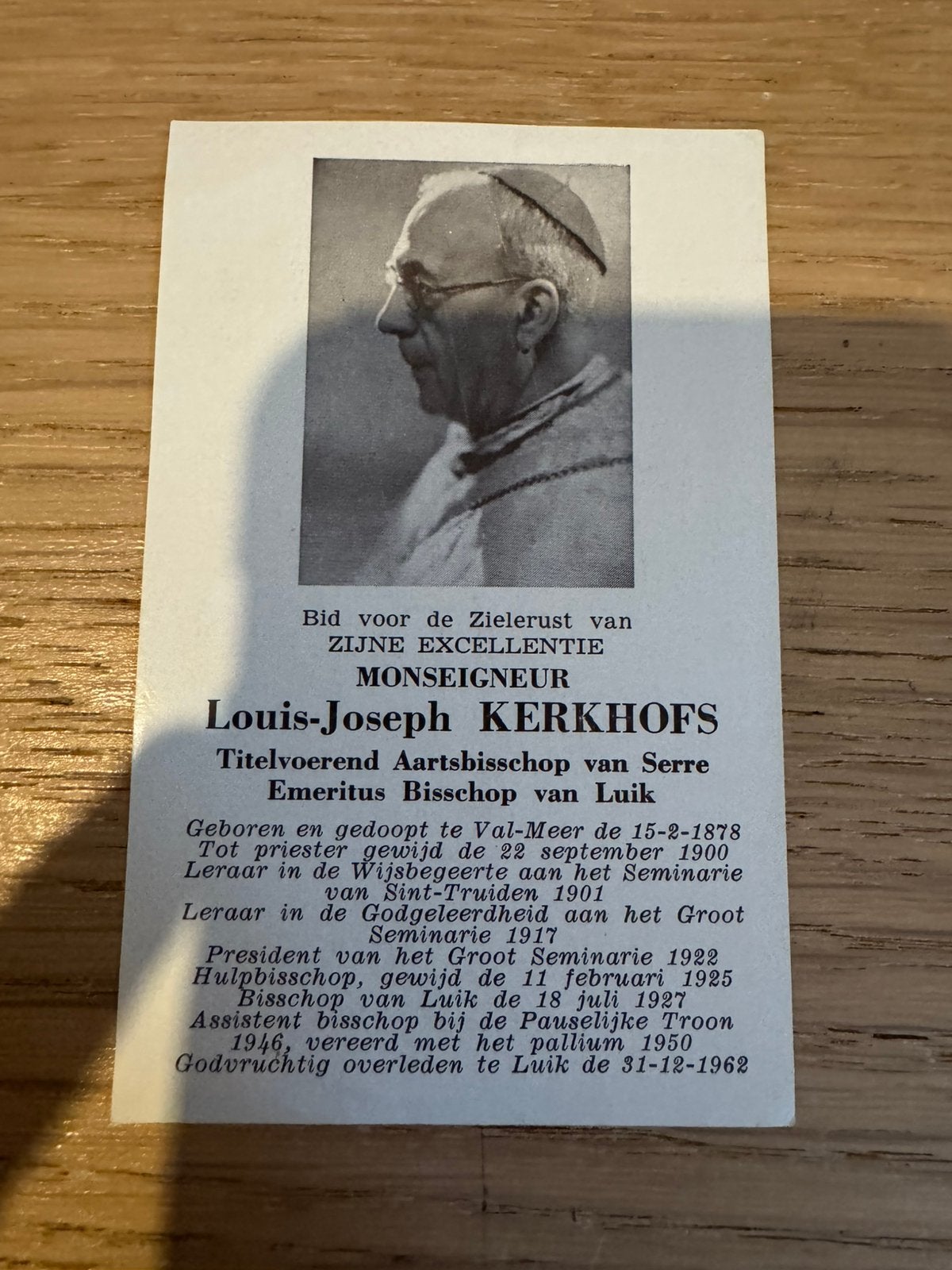 Doodprentje monseigneur Kerkhofs bisschop van Luik, Verzamelen, Ophalen of Verzenden