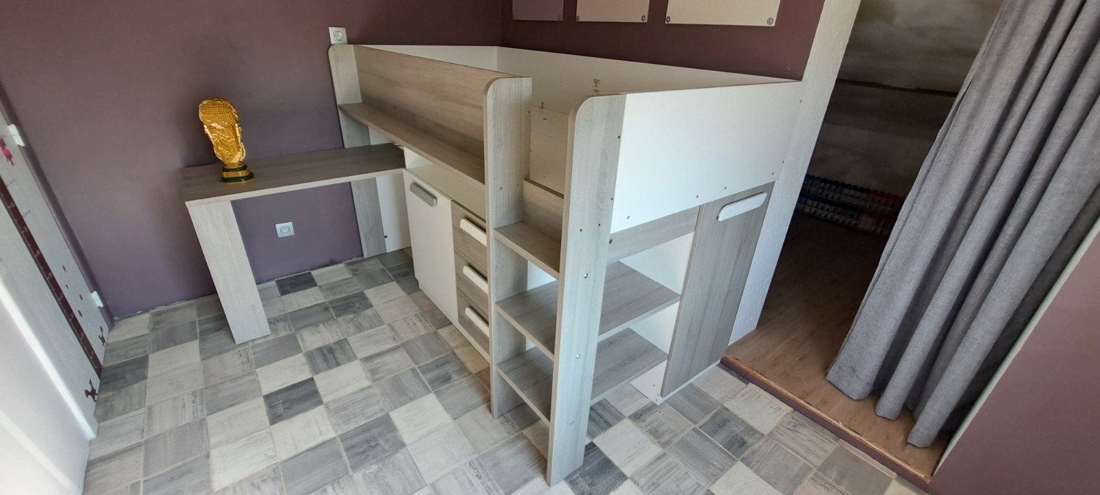 Halfhoogslaper met uitschuifbaar bureau, Ophalen, Hoogslaper of Stapelbed, 180 cm of meer, 100 cm of meer