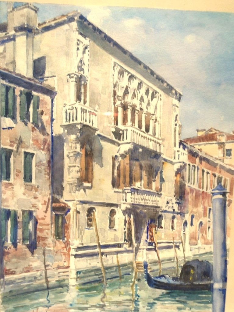 Vittore Zanetti. Aquarel Venetië., Antiquités & Art, Art | Dessins & Photographie, Enlèvement, Aquarelle, Sous verre