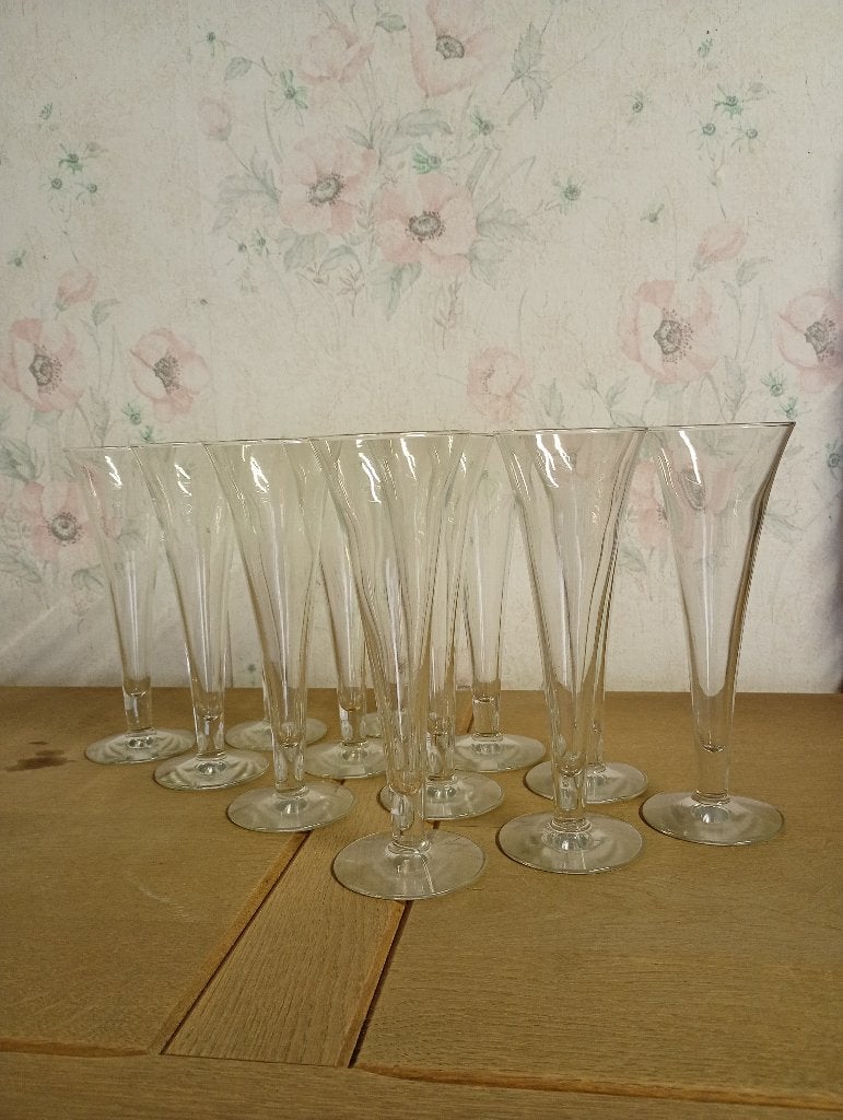 Set van 12 oude champagne glazen flut, Verzamelen, Ophalen, Zo goed als nieuw, Overige typen