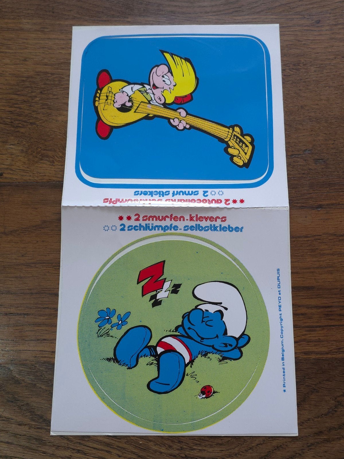 2 autocollants Pirlouit Schtroumpf Dupuis, Verzamelen, Smurfen, Verzenden, Zo goed als nieuw, Verschillende Smurfen, Overige typen
