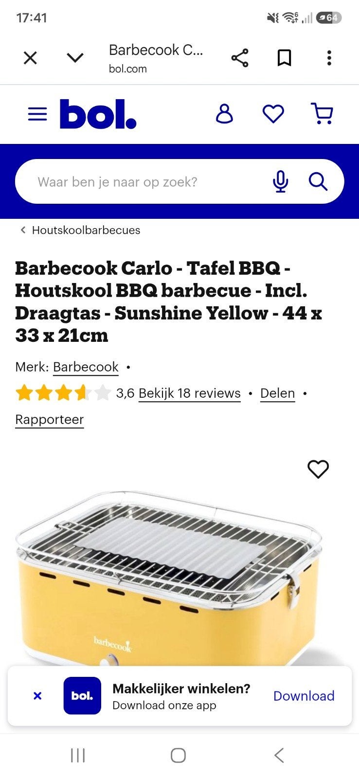 Tafel bbq Barbecook Carlo, Tuin en Terras, Houtskoolbarbecues, Ophalen, Zo goed als nieuw