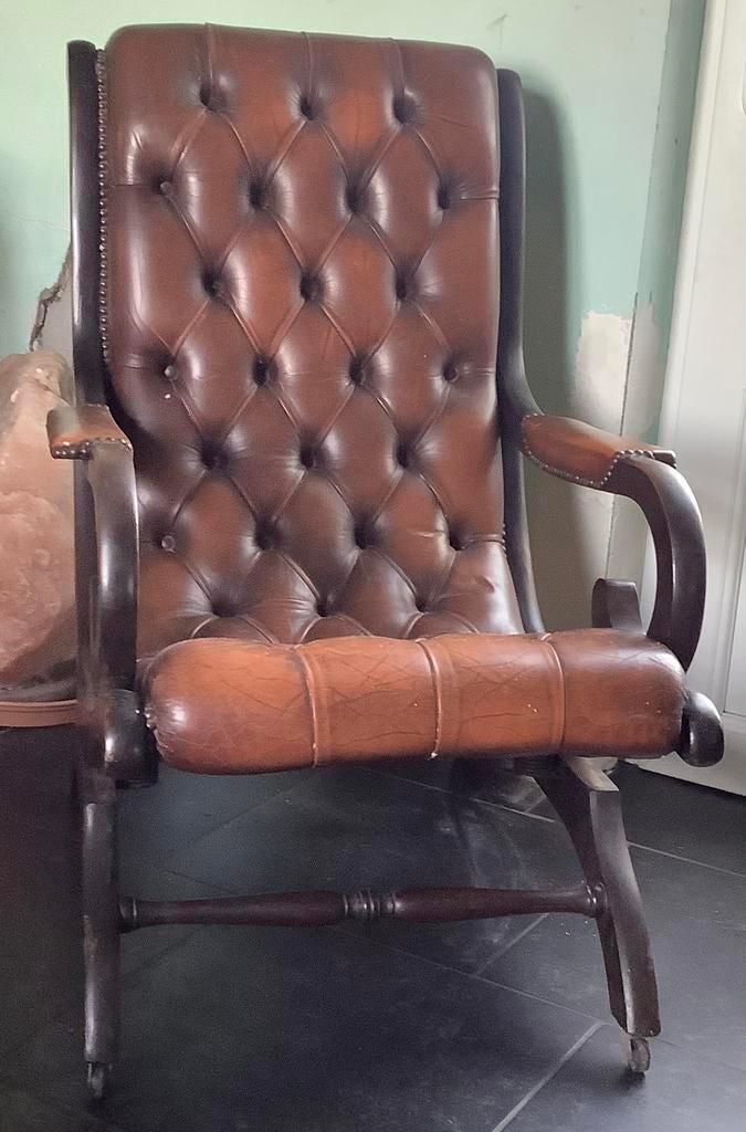 Chesterfield Victoria Slipper Rocking Chair Schommelstoel, Huis en Inrichting, Fauteuils, Ophalen, Gebruikt, Leer, Chesterfield Victoria Slipper Rocking Chair
