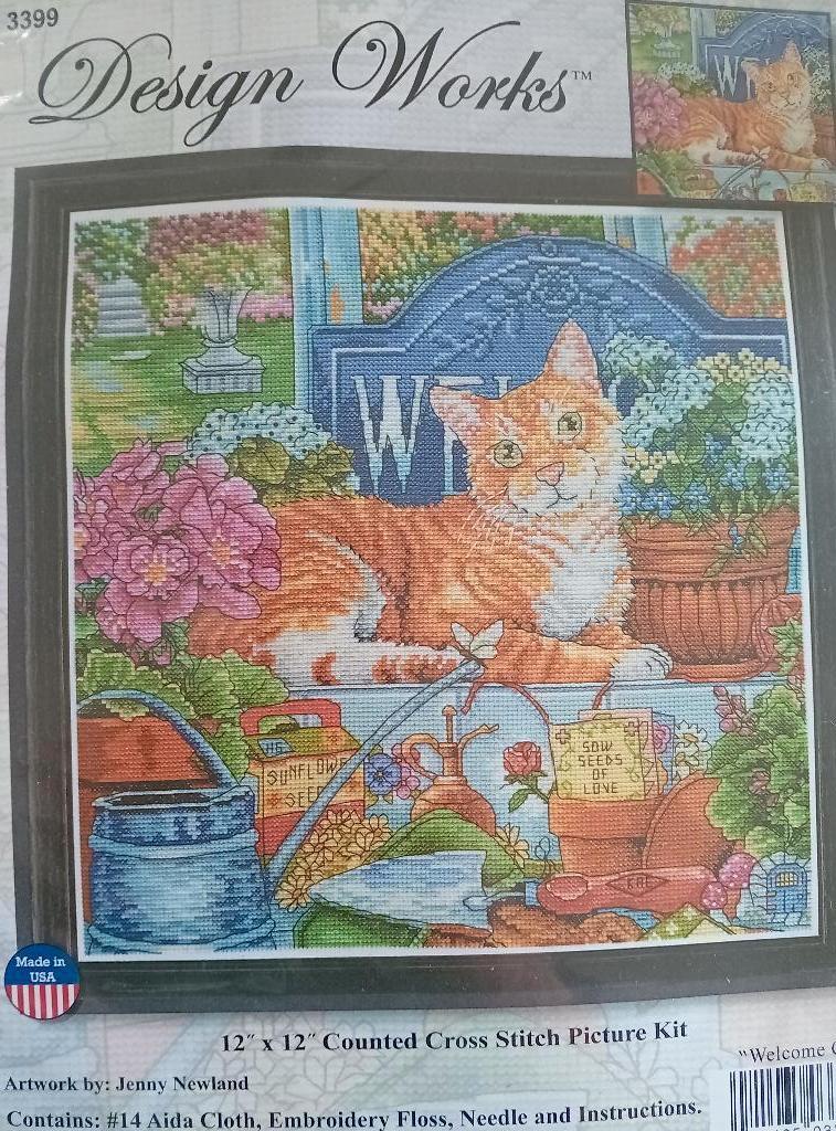 Borduurpakket Welcome Cat van Design Works, Hobby en Vrije tijd, Borduren en Borduurmachines, Nieuw, Borduurpakket, Verzenden
