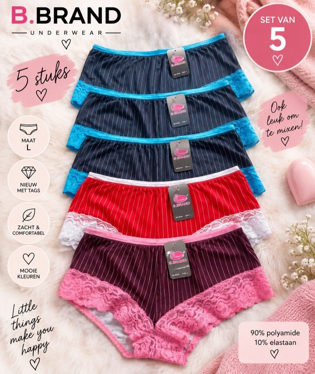 B.Brand Lot de 5 nouveaux slips et boxers taille L, B.Brand, Enlèvement ou Envoi, Multicolore, Slip