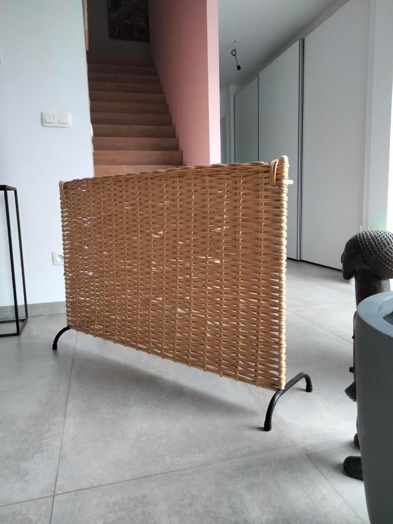 1950s vintage fifties haardscherm riet handwerk fire screen, Verzamelen, Ophalen, Huis en Inrichting