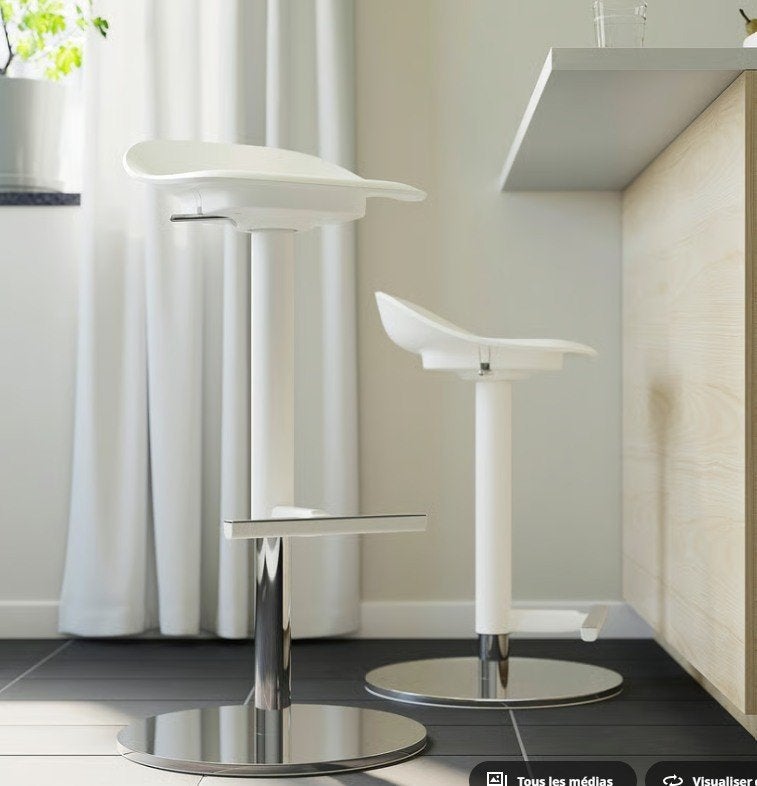 2 Tabourets de bar, blanc, 76 cm  IKEA, Maison & Meubles, 2 tabourets, Enlèvement, Utilisé