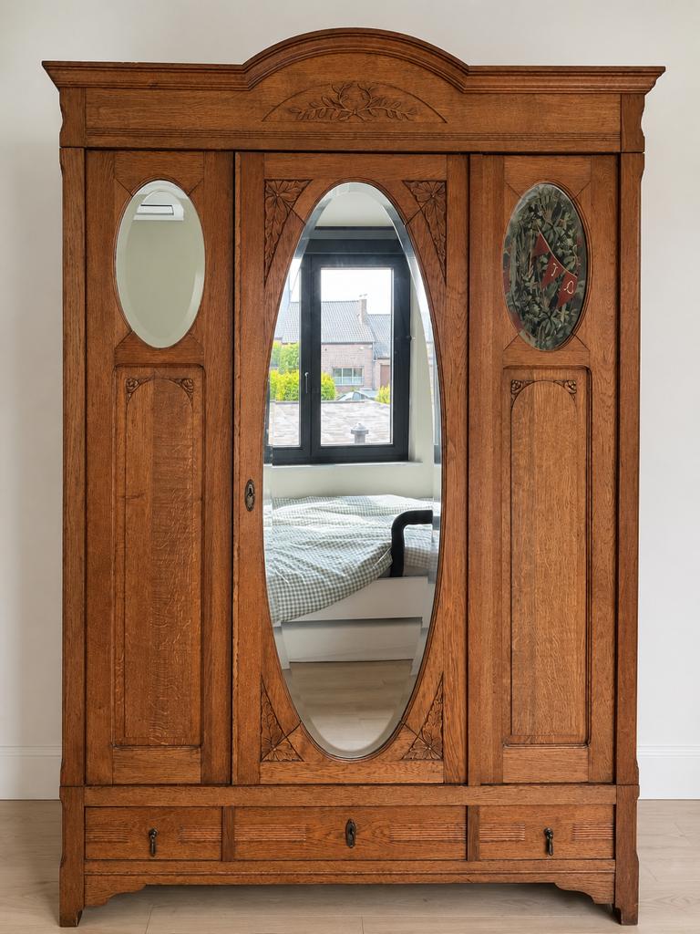 Armoire à miroirs en bois massif avec 3 tiroirs, Enlèvement