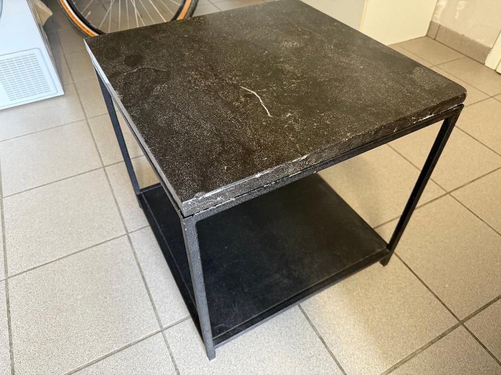 Bijzettafeltje met granieten blad, Minder dan 55 cm, Gebruikt, Metaal of Aluminium, Vierkant