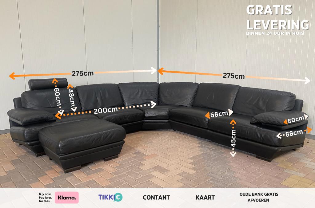 Natuzzi Zwart Echt Lederen Hoekzetel-Gratis Levering BE, Huis en Inrichting, Minder dan 75 cm, Hoekbank, Leer, Ophalen of Verzenden