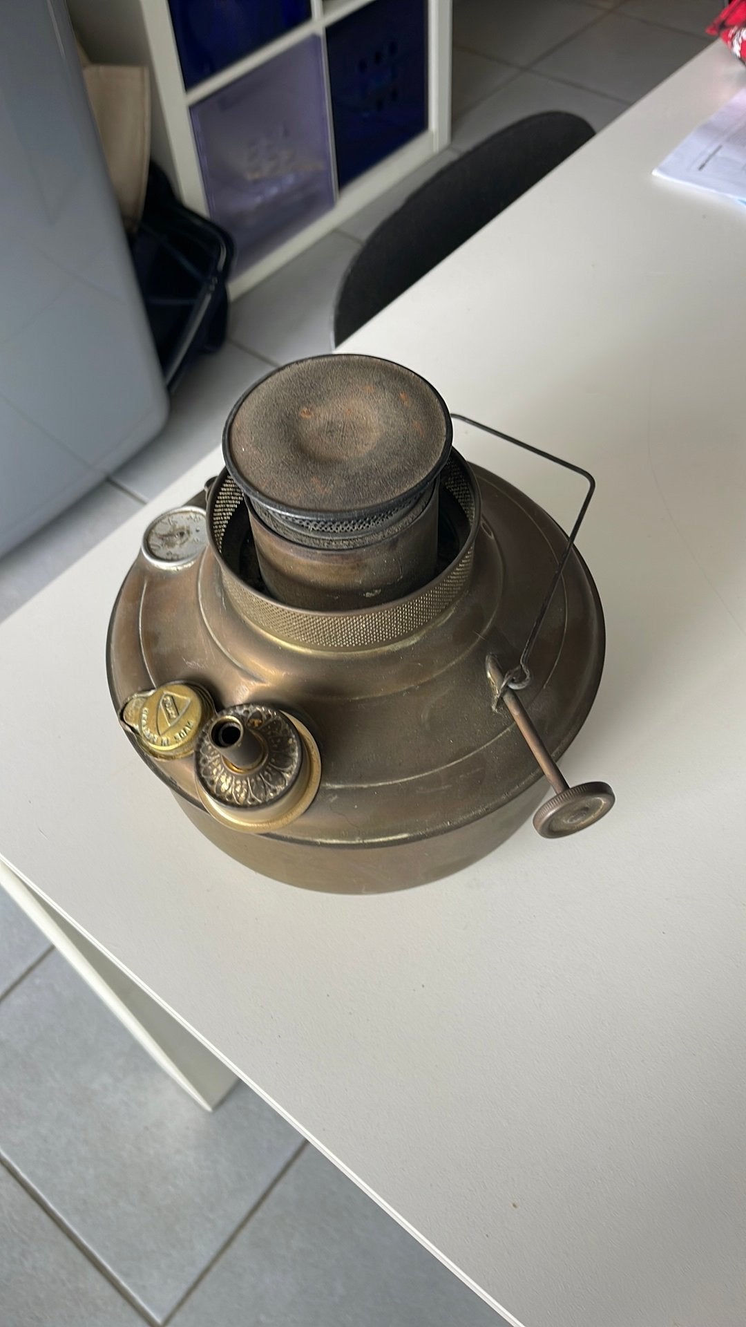 Prachtige vintage koperen/messing petroleumbrander, Antiek en Kunst, Ophalen, Koper
