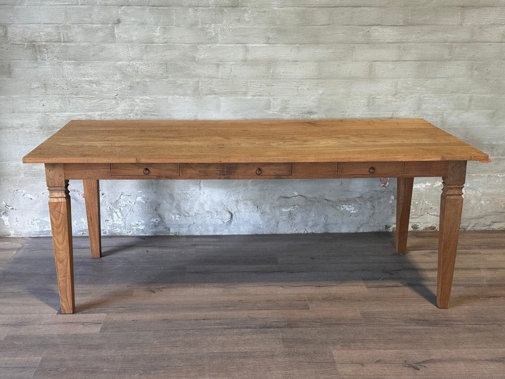 Franse boerentafel - 200 x 94 cm + 78 cm hoog / 3 lades, 150 à 200 cm, ., Comme neuf, Landelijk
