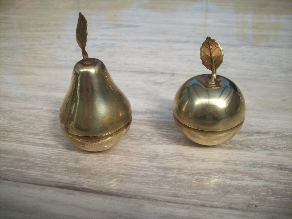 2 geel koper zeer mooi setje appel en peer potjes, Enlèvement ou Envoi, Cuivre