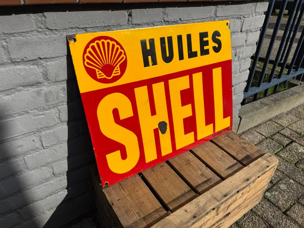 Oud origineel SHELL emaille reclamebord, Ophalen, Gebruikt, Reclamebord