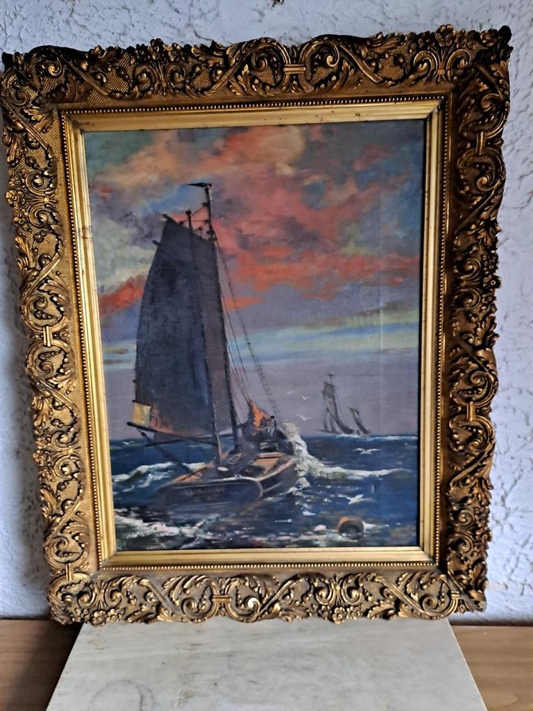 Arthur Deleu ( Kortrijk 1884 - 1966 ) - Botters op Zee, Ophalen of Verzenden
