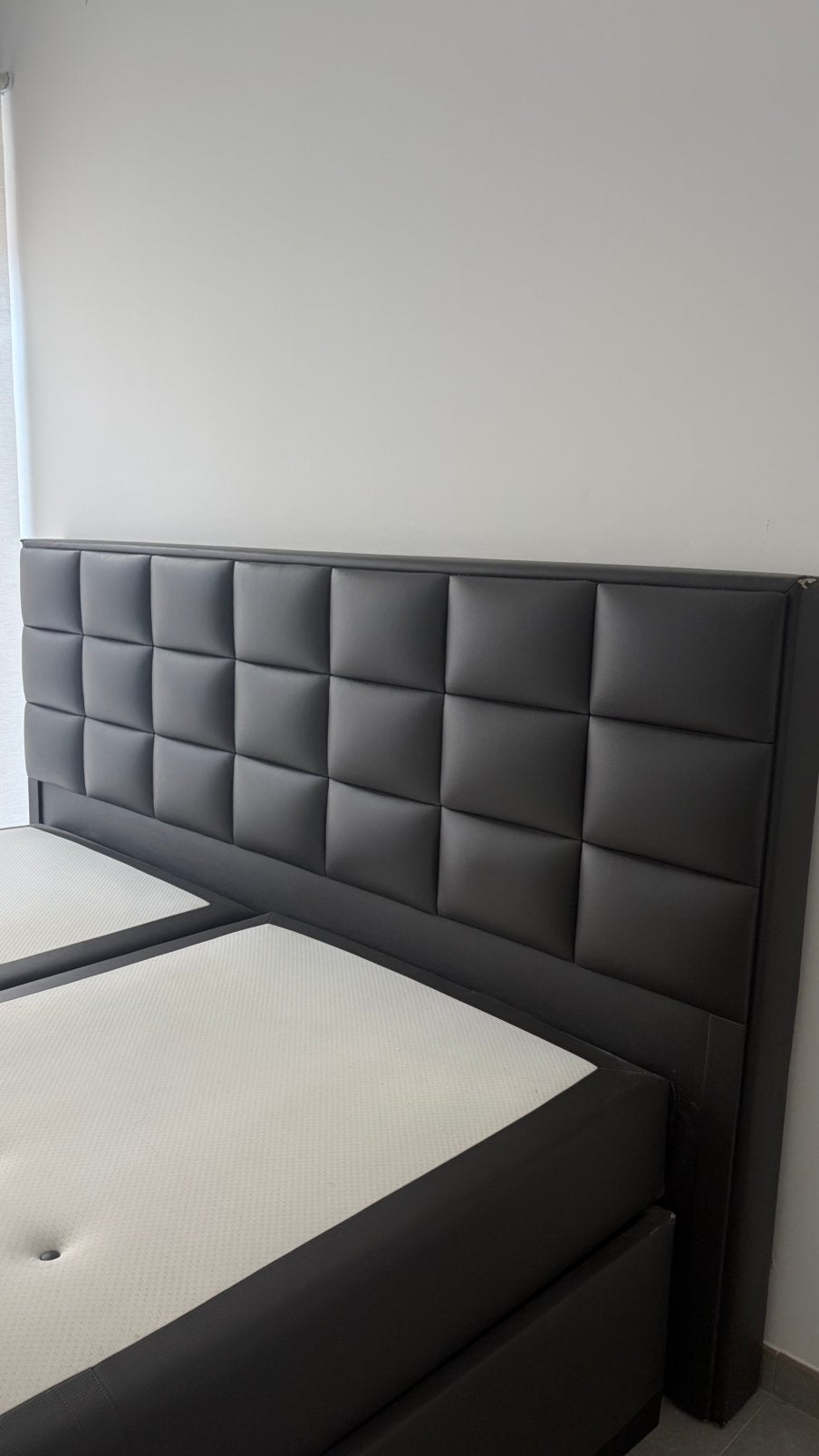 DONKERGRIJZE LEDEREN BOXSPRING 200X200, Ophalen, Gebruikt, Tweepersoons, Overige maten