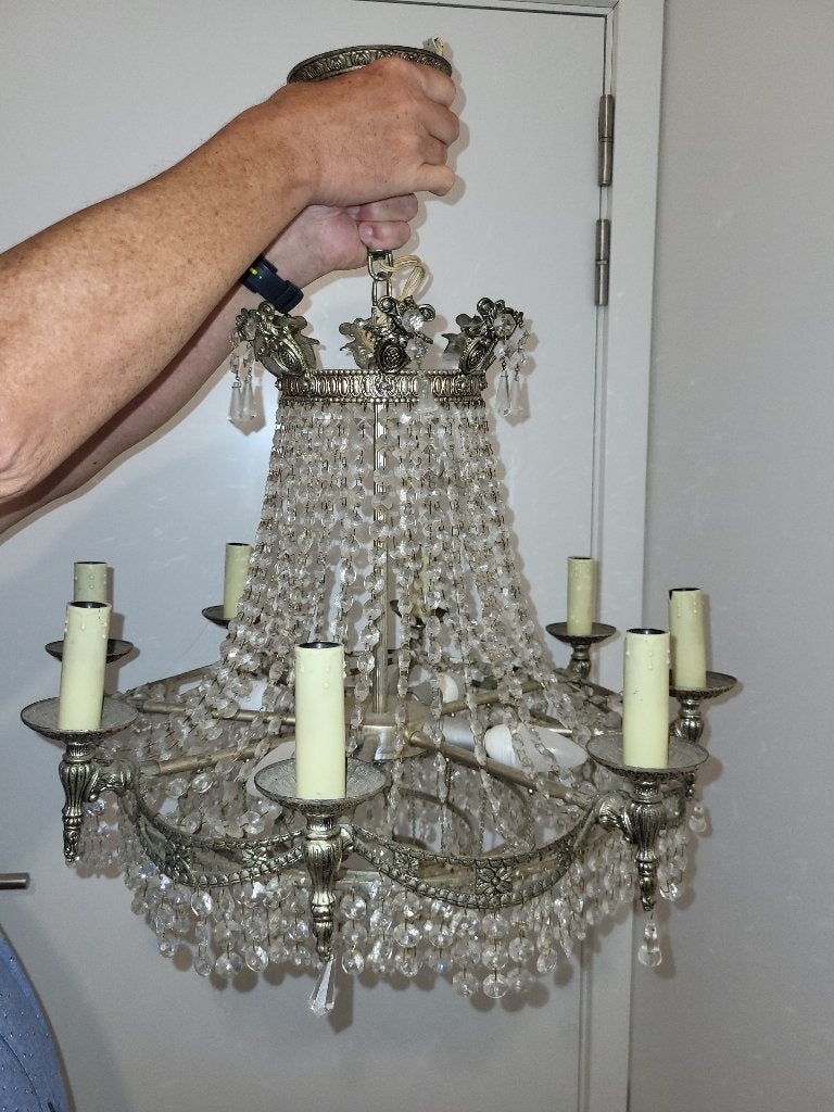 Kristal luchter, Huis en Inrichting, Lampen | Kroonluchters, Ophalen, Gebruikt, Glas, Antiek